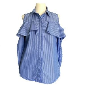 Ann Taylor Cold Shoulder Button Down Flounce Top